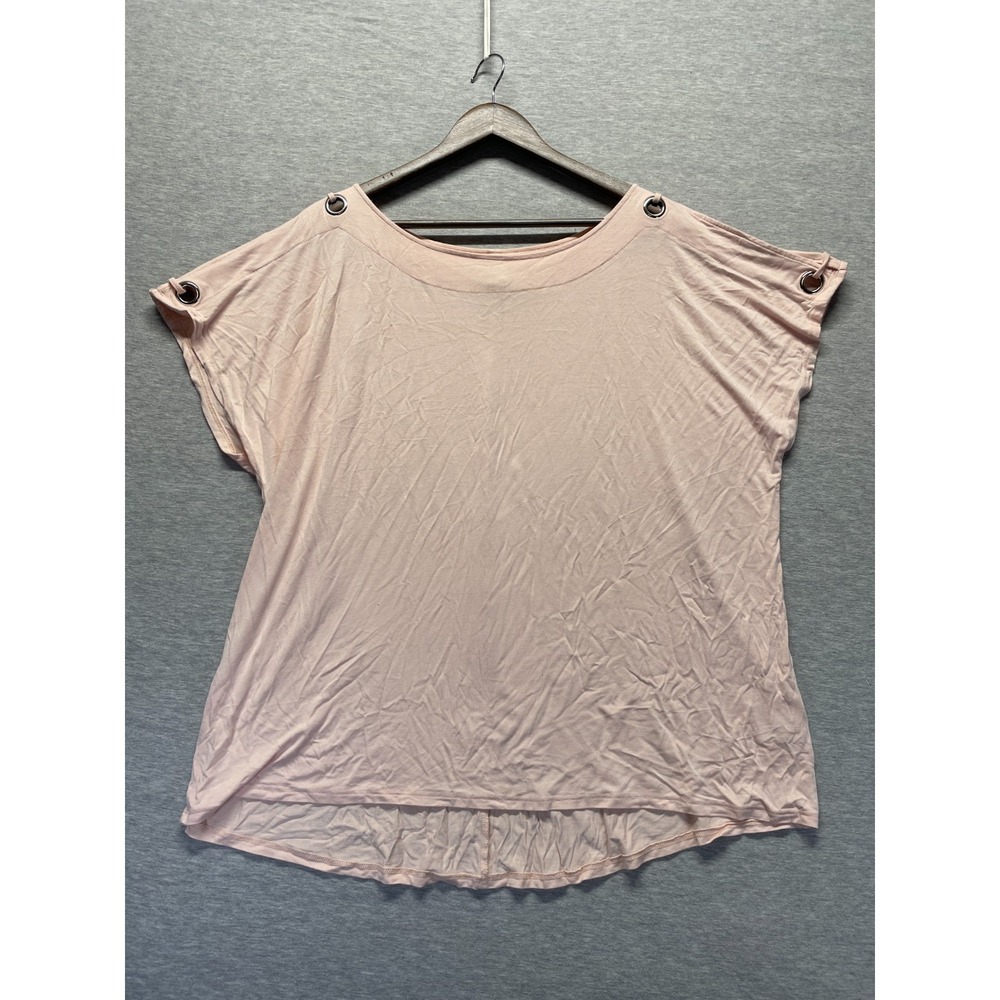 Cable & Gauge Oversized T Shirt‎ Women's 1X Pink Viscose Eyelet Detail Shoulders